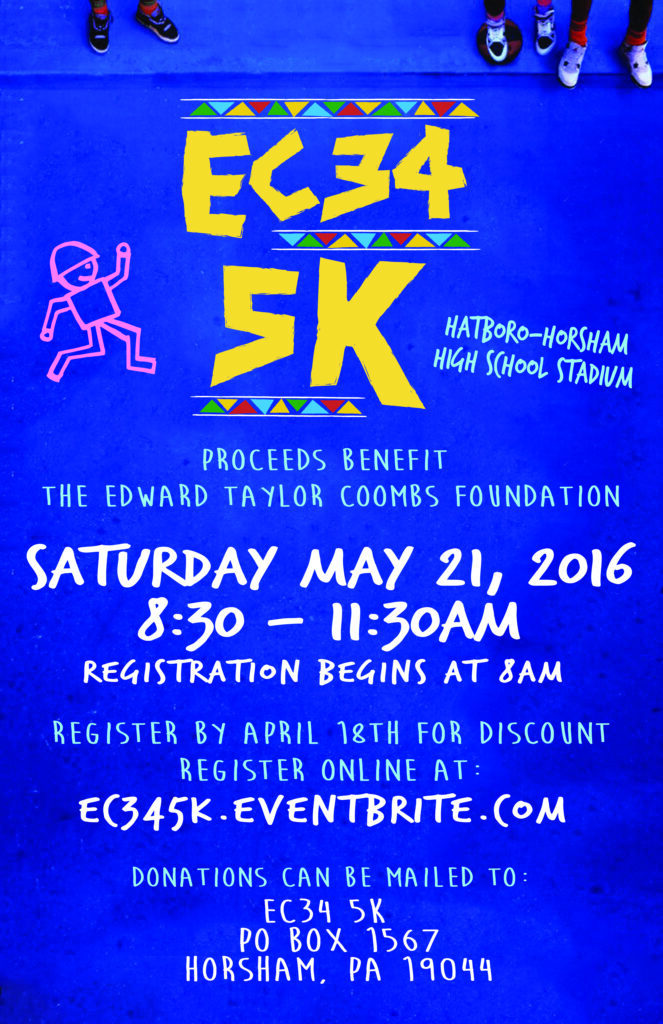 The EC34 5K in honor of Edward Taylor Coombs will be held on May 21. 