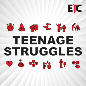 A poster with a word teenage struggles and a icon