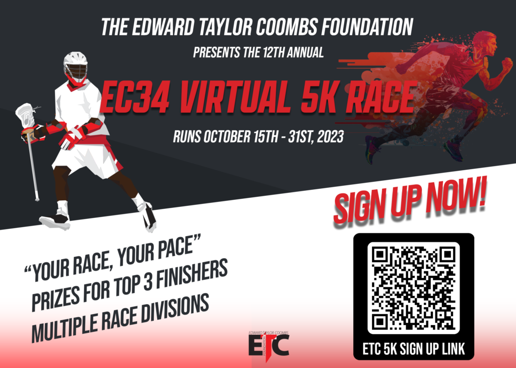 Promotional poster for the 12th annual EC34 virtual 5K race by the Edward Taylor Coombs Foundation.