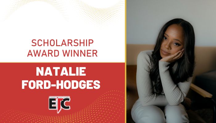 An image of a Natalie Ford-Hodges sitting down, who is scholarship award winner