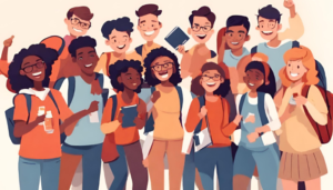 Illustration of diverse group of students smiling