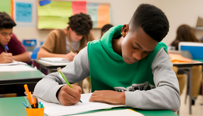 A picture of students writing something in their notebooks
