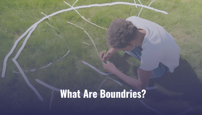 A boy holding something on a grass field and a text written " What are Boundaries"